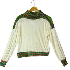 CHANGING SCENE Cream Vintage 79’s 80’s Velour Loose Turtleneck Sweater Sz M 32